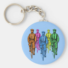 Vintage Five Fellas on Bikes Illustration Keychain