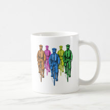 Vintage Five Fellas on Bikes Illustration Coffee Mugs