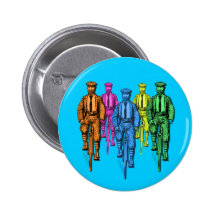 Vintage Five Fellas on Bikes Illustration Pin