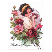 VINTAGE Flapper W/ Roses Portland OR POSTCARD