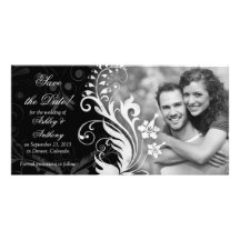 Vintage Floral Black White Wedding Save the Date Personalized Photo Card