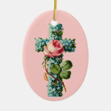 Vintage Floral Cross Christmas Ornament