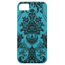 Vintage floral damask black aquamarine iPhone 5 cover