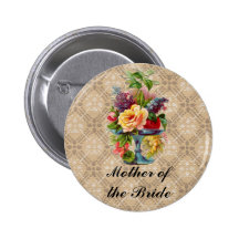 Vintage floral Embossed effect name button badges