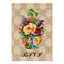 Vintage floral Embossed effect Rsvp wedding slips Personalised Invite