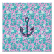 Vintage Floral Pink and Blue Anchor Photograph