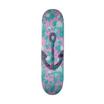 Vintage Floral Pink and Blue Anchor Custom Skate Board