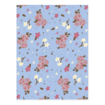 Vintage Floral Pink Roses on baby blue Postcards