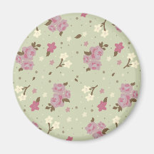 Vintage Floral Pink Roses & White Flowers pattern Refrigerator Magnets