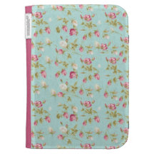 Vintage floral roses blue shabby chic rose flowers kindle keyboard case