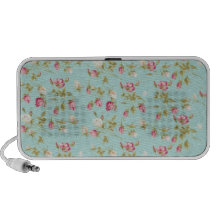Vintage floral roses blue shabby chic rose flowers travel speakers