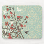Vintage floral swirls damask + bird mousepad