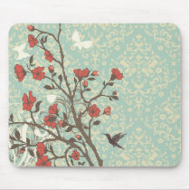 Vintage floral swirls damask + bird mousepad