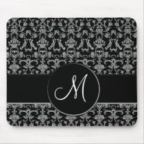 Vintage Florentine Damask (Monogram) (White) Mouse Pad