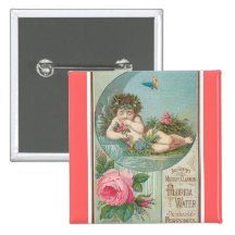 Vintage Florida Water Ad with Cherub 1888 Button