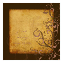 Vintage flourish swirls/chocolate/lilac/lavender custom announcements