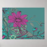 vintage flower butterfly vector art bright colours posters