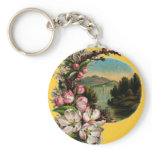 Vintage Flower Lake Scene Keychain