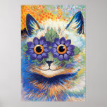Vintage Flower Power Cat Art Poster Print