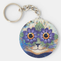 Vintage Flower Power Hippie Cat Key Chain