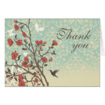Vintage flowers bird + damask wedding thank you greeting card