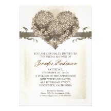 vintage flowers love heart bridal shower invites