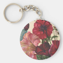 Vintage Flowers, Morning Glories in the Garden Keychains