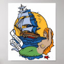 Vintage Flying Maiden Mermaid, Ship Tattoo Art posters