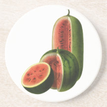 Vintage Food Fruit Organic Watermelons, Tall Round Beverage Coaster