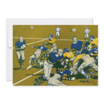 Vintage Football Game, Blue vs Gold Teams Personalized Invitation
