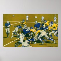 Vintage Football Game, Blue vs Gold Teams Print