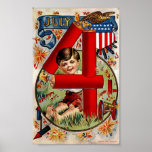 Vintage Fourth of July Boy with Fireworks Print