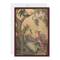 Vintage Fox, the Cock and the Dog Aesop's Fable Personalized Invite