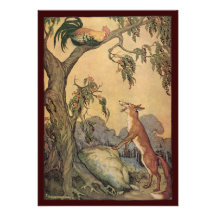 Vintage Fox, the Cock and the Dog Aesop's Fable Personalized Invite