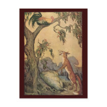 Vintage Fox, the Cock and the Dog Aesop's Fable Postcard