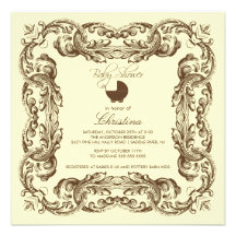 Vintage Frame Brown Yellow Baby Shower Invitation