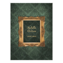 Vintage Frame on Damask Pattern Wedding Invite