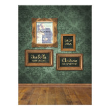 Vintage Frames on Damask Pattern Wedding Invite