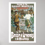 Vintage France England Train Travel Ad Poster