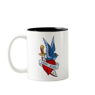 Vintage Free Bird, Dagger and Heart Tattoo Coffee Mugs by vintagegiftmall