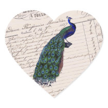 Vintage French Chic Blue Peacock Heart Sticker