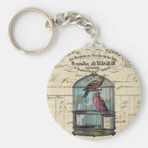 Vintage French Chic Victorian Birdcage Love Birds Key Chains