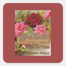 Vintage French Eau De Roses Square Stickers