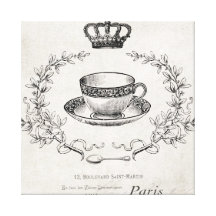 Vintage French teacup stretched canvas Canvas Prints