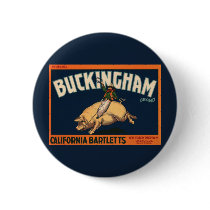 Vintage Fruit Crate Label with a Cowboy and a Pig Pinback Buttons