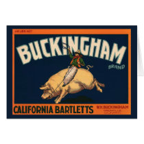 Vintage Fruit Crate Label with a Cowboy and a Pig Greeting Cards