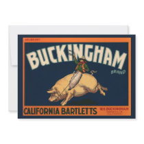 Vintage Fruit Crate Label with a Cowboy and a Pig Personalized Announcements