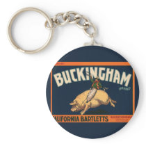 Vintage Fruit Crate Label with a Cowboy and a Pig Key Chain