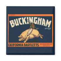 Vintage Fruit Crate Label with a Cowboy and a Pig Fridge Magnet