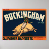 Vintage Fruit Crate Label with a Cowboy and a Pig Poster